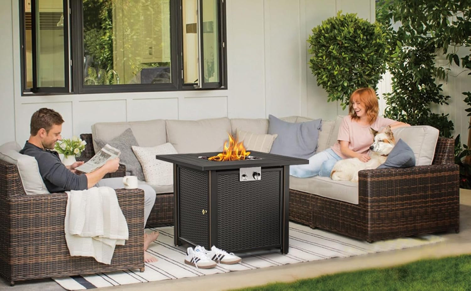 Propane Fire Pit 30 Inch Outdoor Gas Fire Pit | Steel Fire Table with Lid | Patio Fire Pit Table & Outdoor Fire Pir Propane for Deck, Garden & Backyard | Powerful Propane Outdoor Fire Pit 50,000 BTU