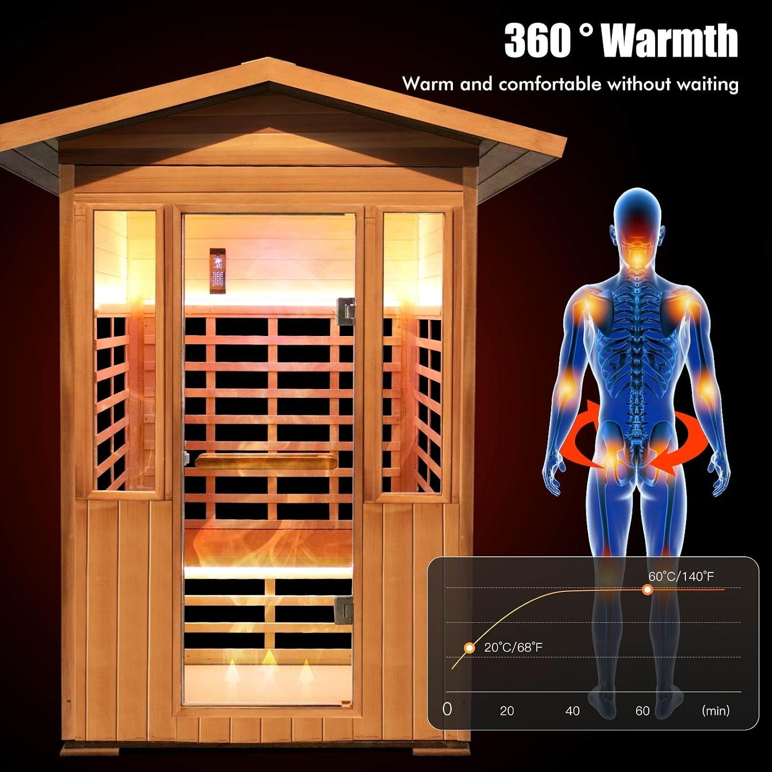 2 Person Outdoor Sauna Infrared Saunas Dry Sauna Room 1800W 120V