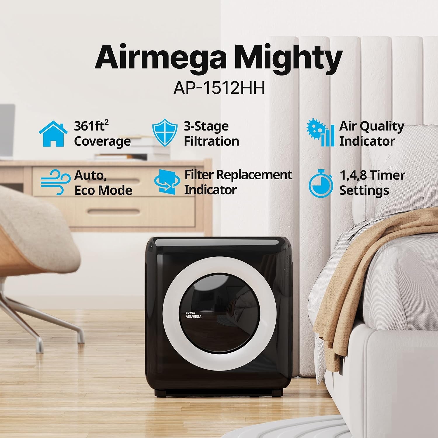 Airmega 250S App-Enabled 930 Sq.Ft Smart Air Purifier Bundle with Airmega AP-1512HH 361 Sq.Ft Air Purifier