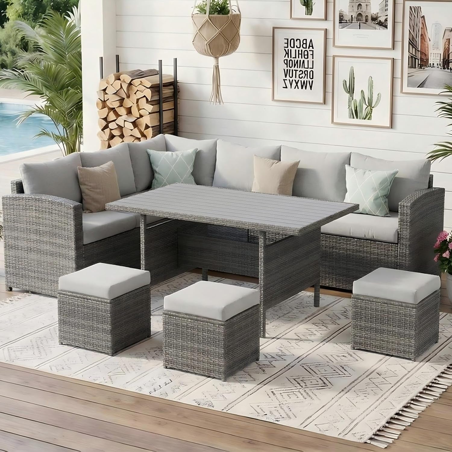 7 Piece Patio Furniture Set, Patio Sectional for All Weather