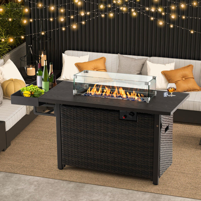 52 Inches Outdoor Fire Pit Wicker Propane Fire Pit Table with Cover