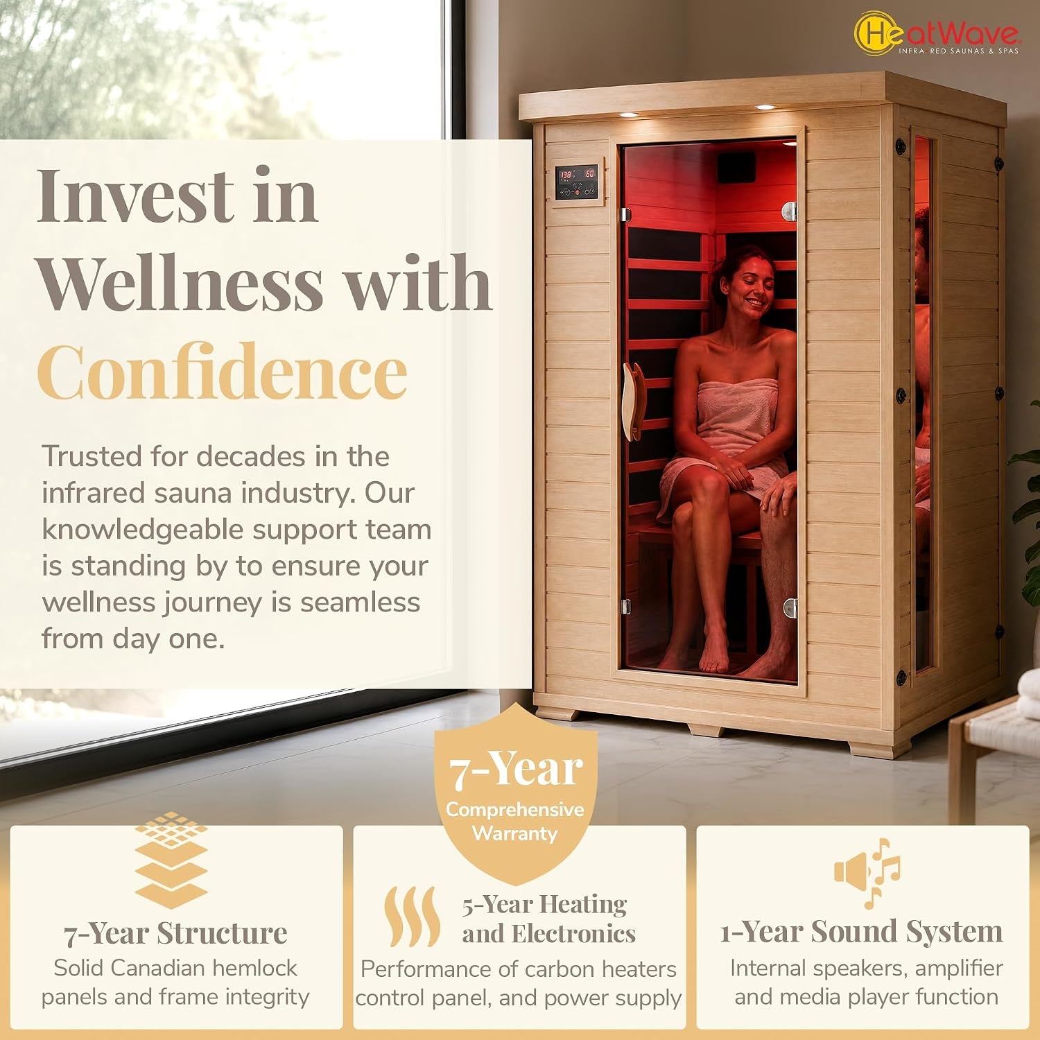 Heat Wave Coronado 2-Person Hemlock Deluxe Infrared Sauna for Home Use