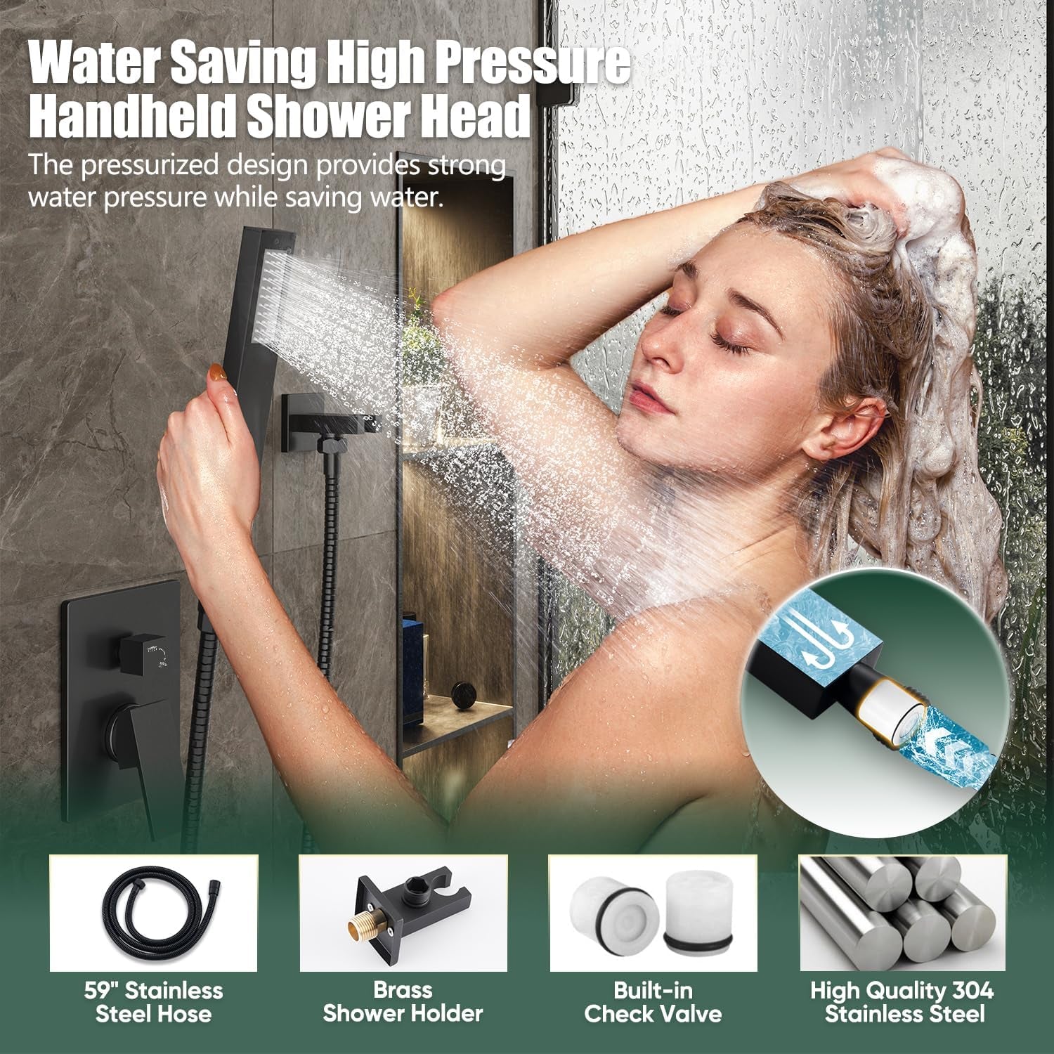 Rain Shower Head with Handheld Spray Combo, 10", Matte Black