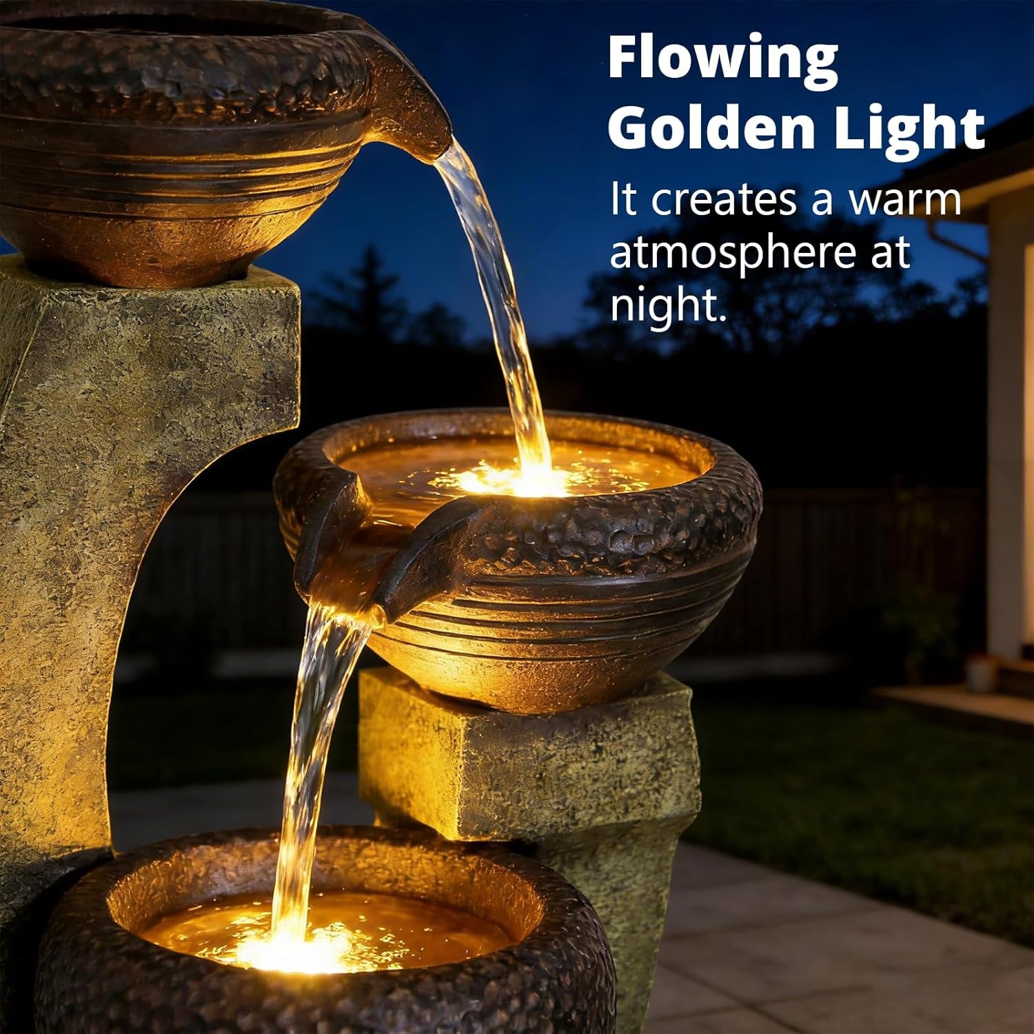 40” H Modern Outdoor Fountain - 4 Crocks Outdoor Garden Fountains with Contemporary Design&Led Light for Garden, Patio, Deck, Porch, Backyard and Home Art Decor (40In, Light Gray)
