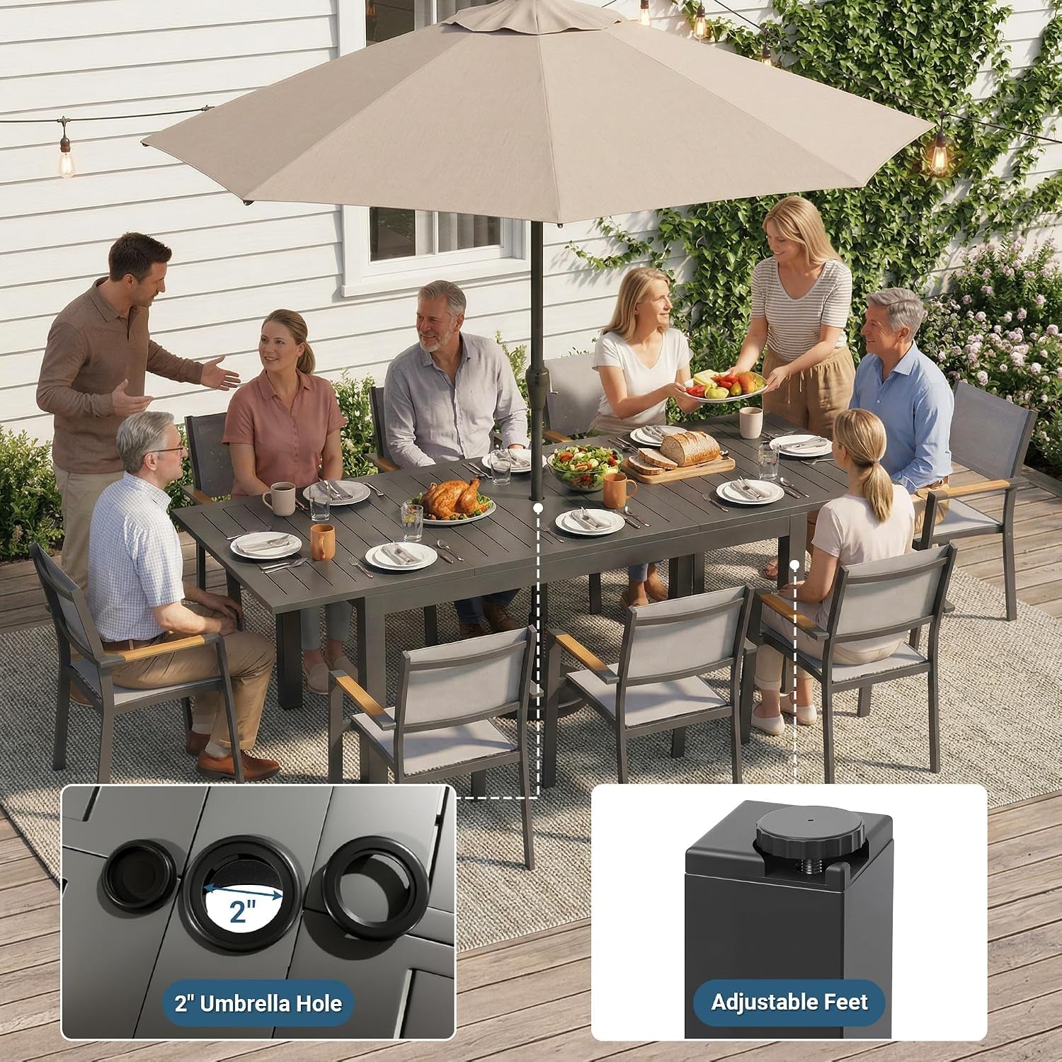 Patio Furniture Set with 92" Extendable Dining Table for 4–8 People