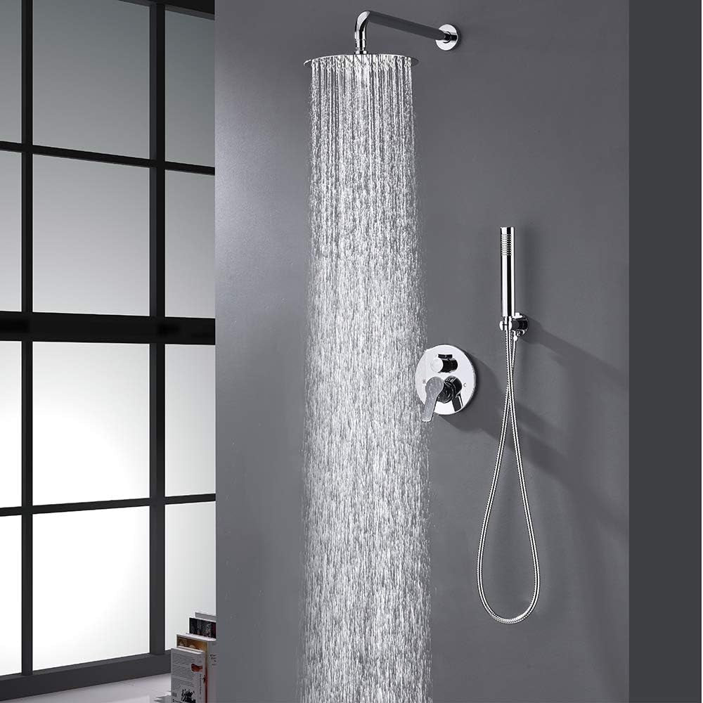 Shower System with Rain Shower and Handheld, Bathroom Chrome Shower Faucet with High Pressure, round Rain Shower Trim Kit