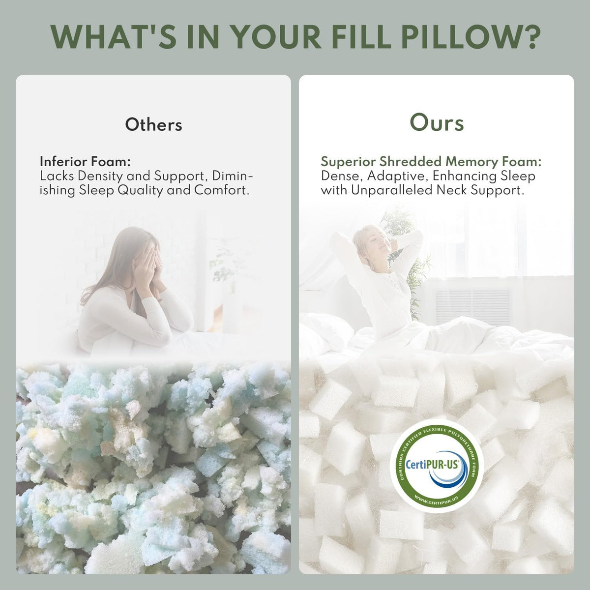 Pillows Queen Size Set of 2 - Cooling Shredded Memory Foam Pillow for Sleeping 2 Pack, Adjustable Cool Bed Pillows for Side, Back, and Stomach Sleepers, Gel Pillow Washable Removable Cover