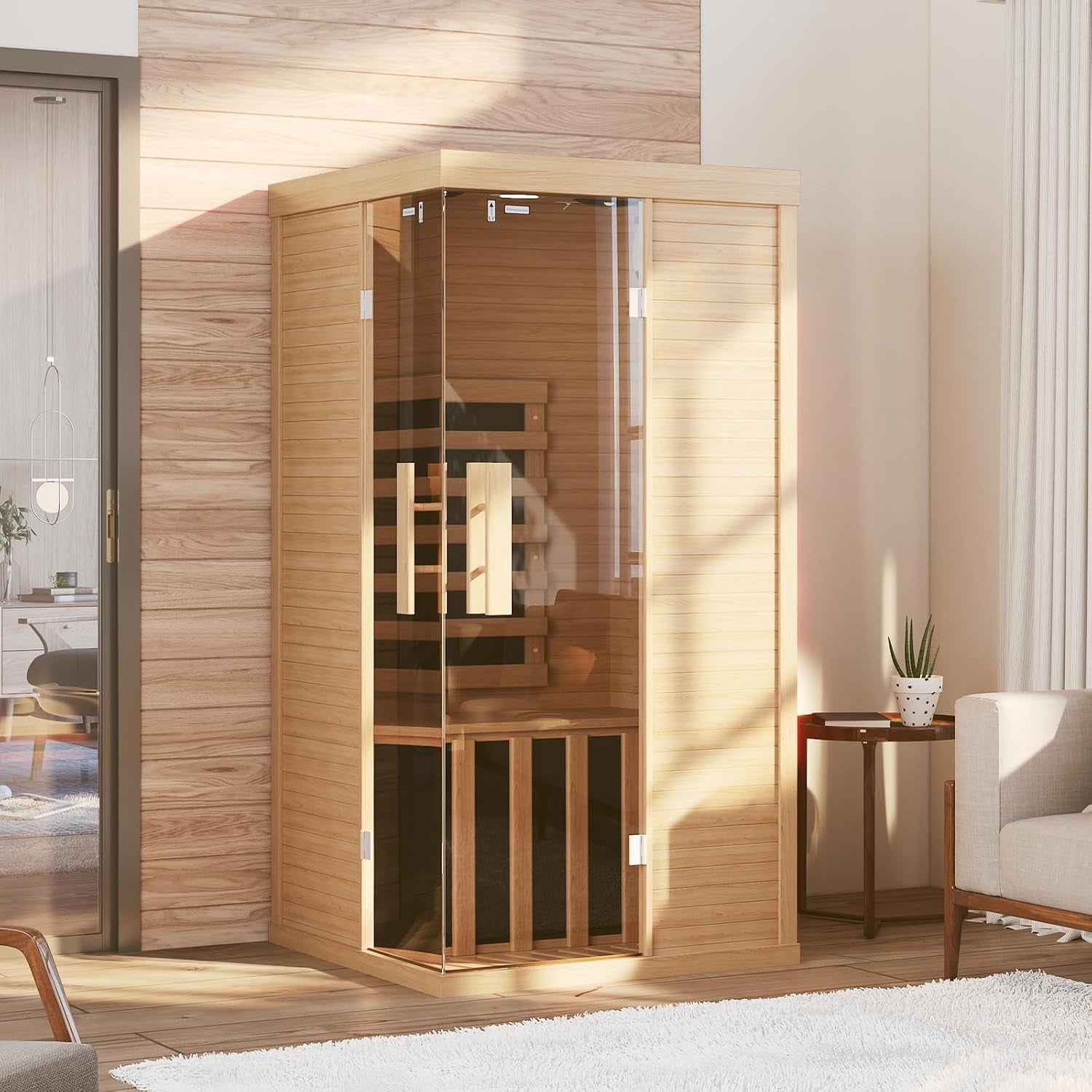 Wooden Infrared Saunas, Traditonal 1 Person Sauna with Red Light