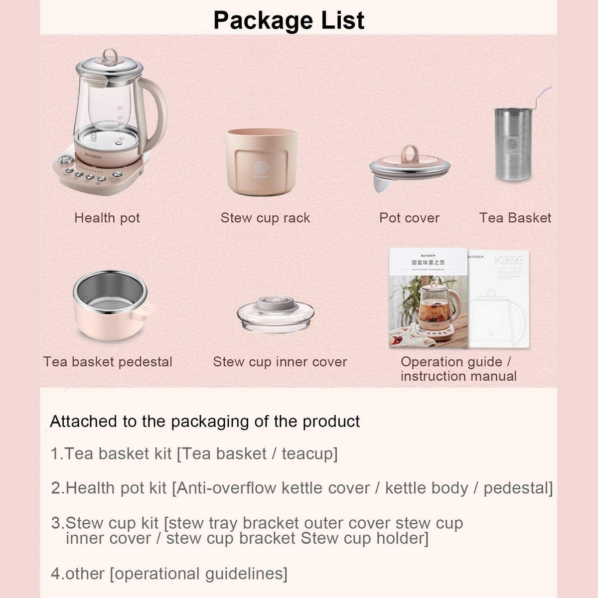 K2693 Health Pot, Health-Care Beverage Electric Kettle with Thickened Glass, 9-In-1 Fully Automatic Programmable Brew Cooker, 1.5 L, Pink