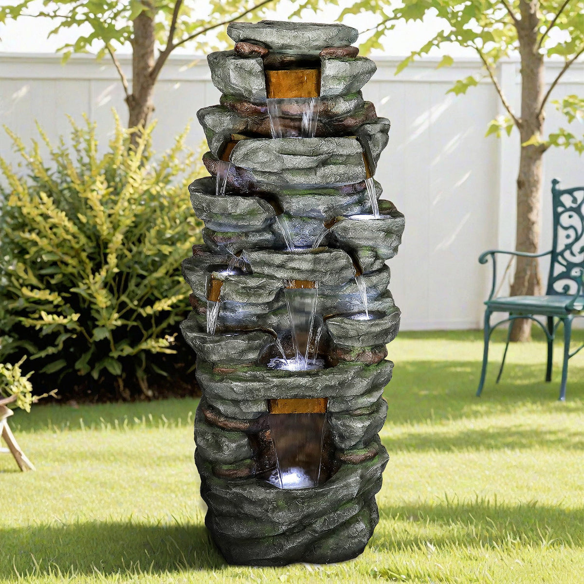 Resin Cliffside Rock Large Outdoor Water Fountain with LED