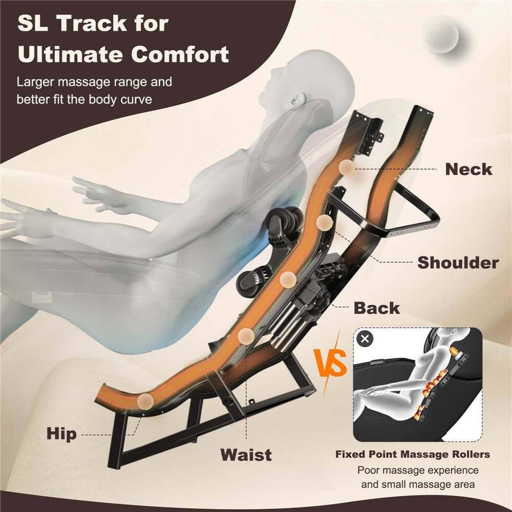Black Full Body SL Track Zero Gravity Massage Chair with Pillow Reversible Footrest Heat