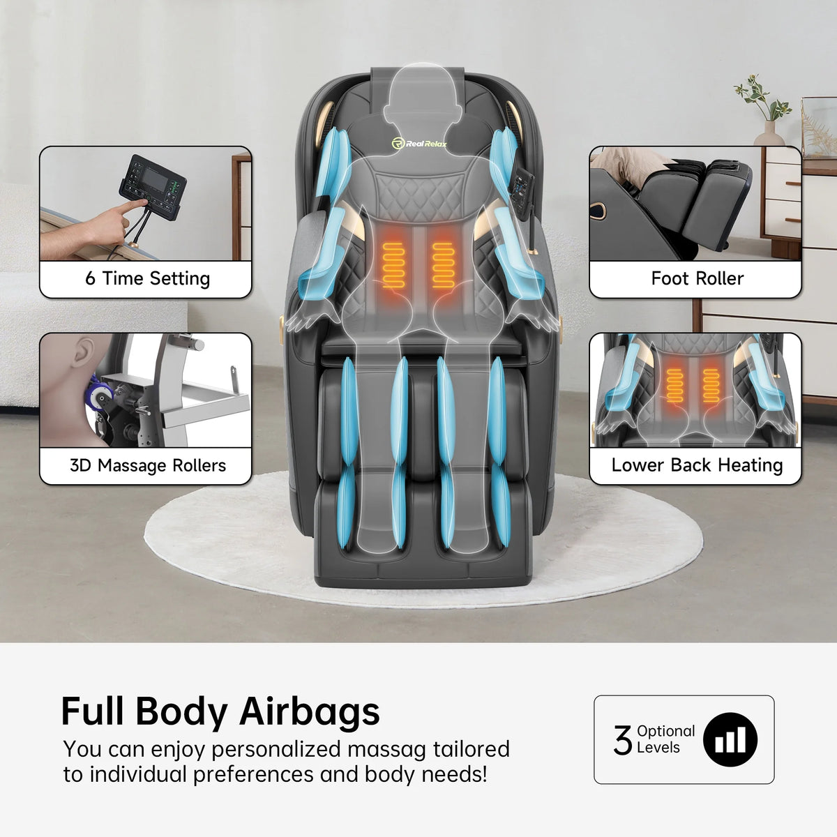 3D Sl-Track Massage Chair, Full Body Zero Gravity Shiatsu Thai Massage Recliner, Black
