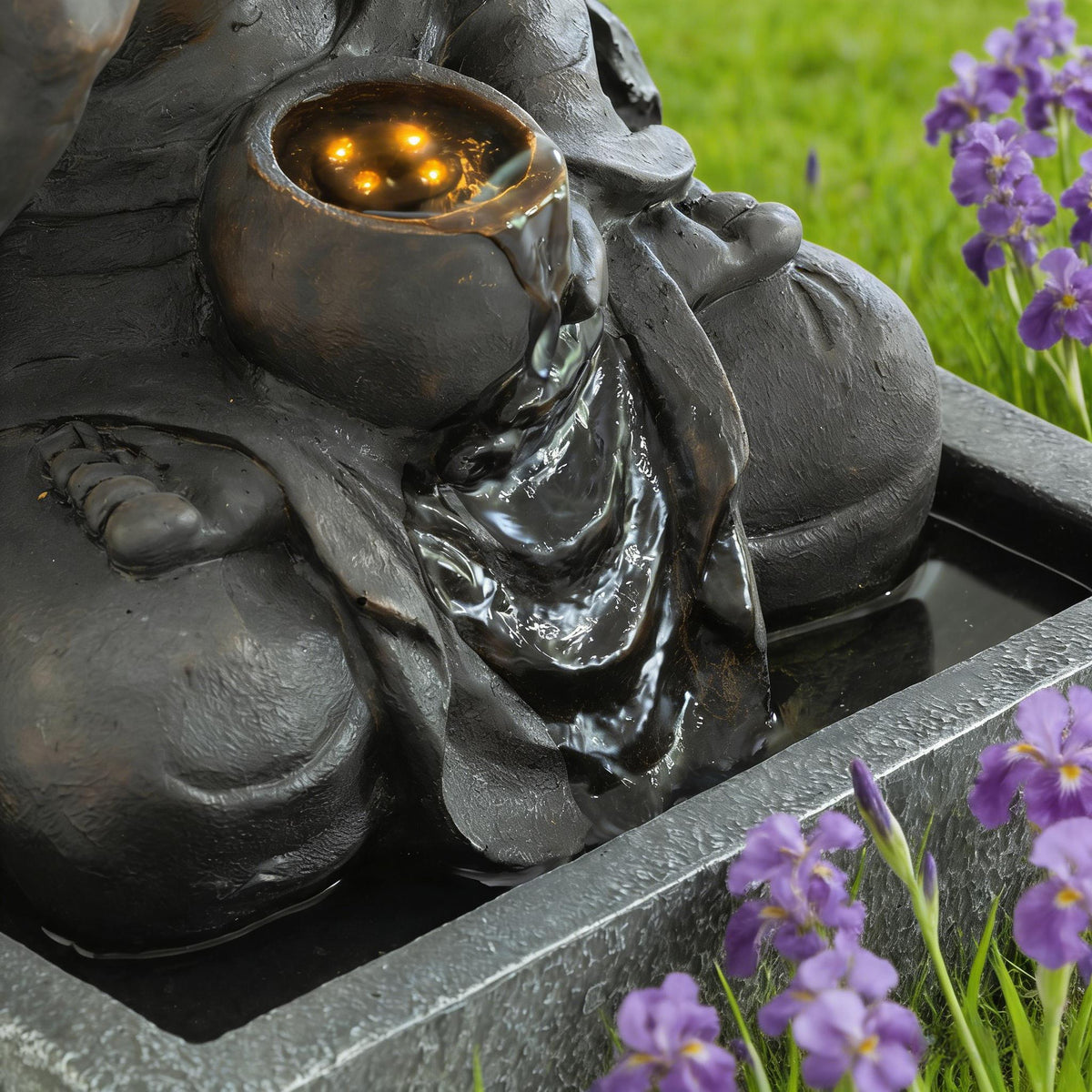 Resin Buddha Wall Panel Outdoor Fountain 28 Inch LED
