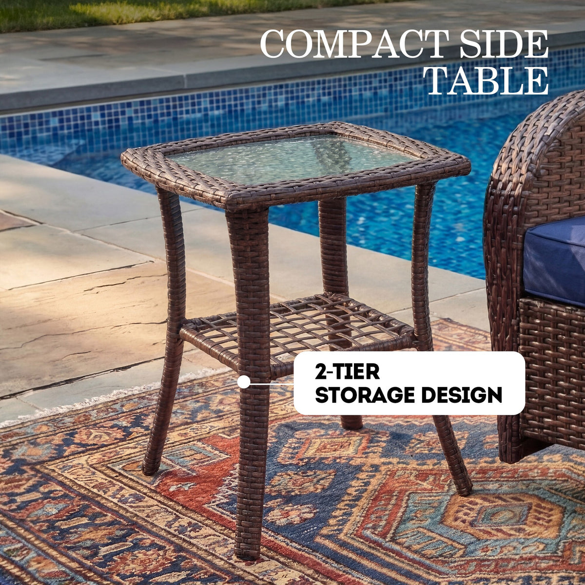 5 -Piece Wicker Patio Conversation Set with Navy Cushions Included
