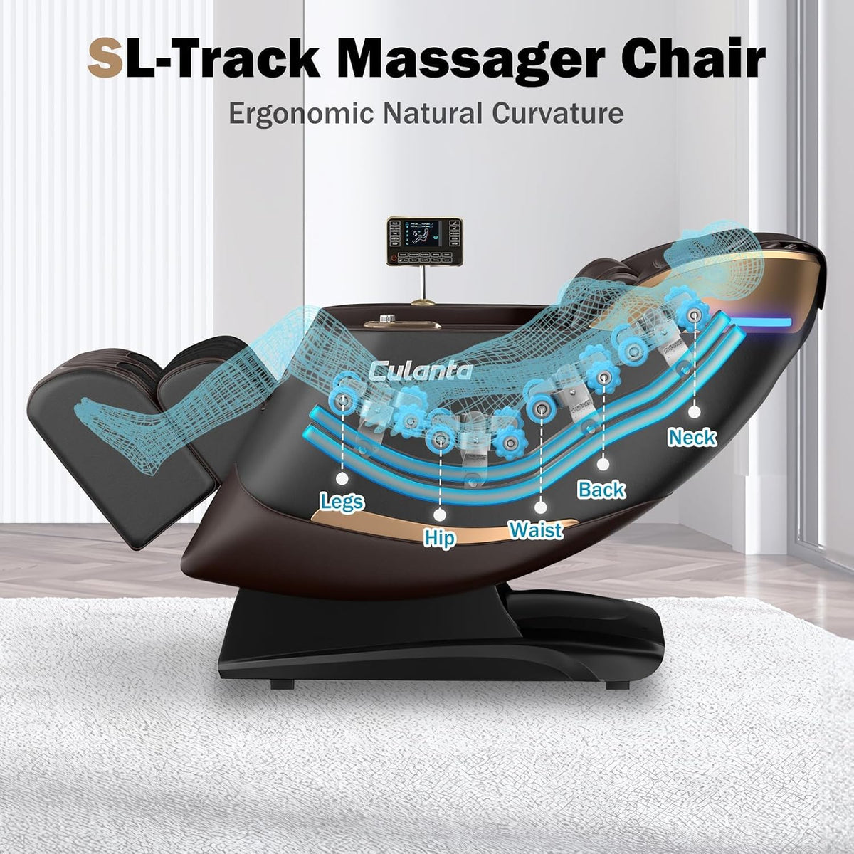 Massage Chair Full Body 53" Sl-Track Zero Gravity Shiatsu, Brown