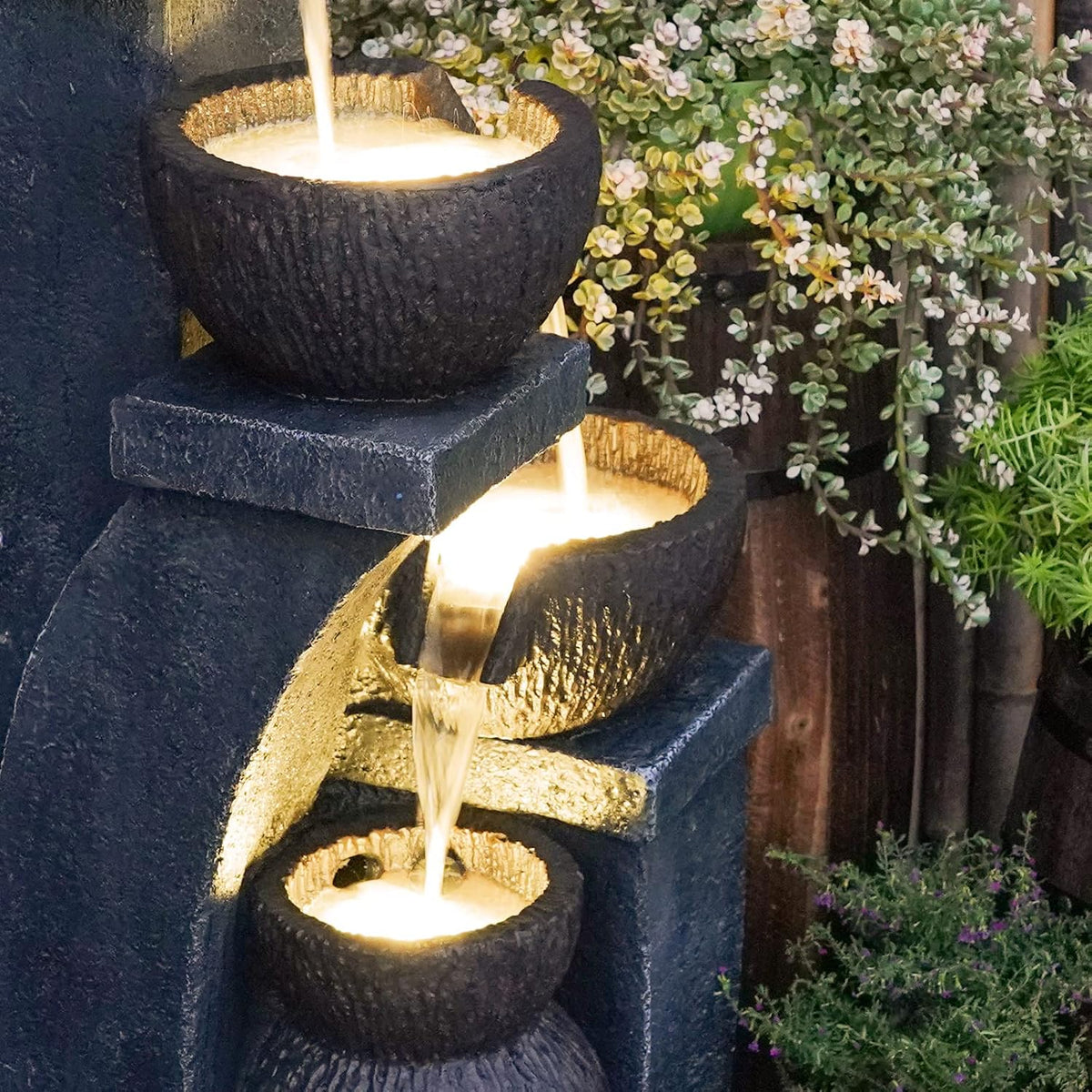 37.4" H Water Fountain Outdoor 4-Crocks Modern Garden Fountains