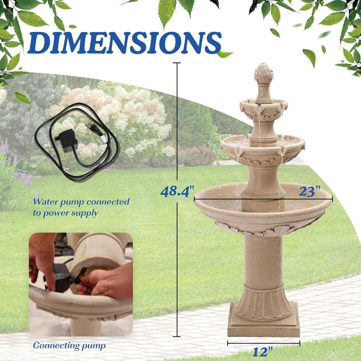 48.4" H Italian Outdoor Water Fountains, Fountains and Waterfalls