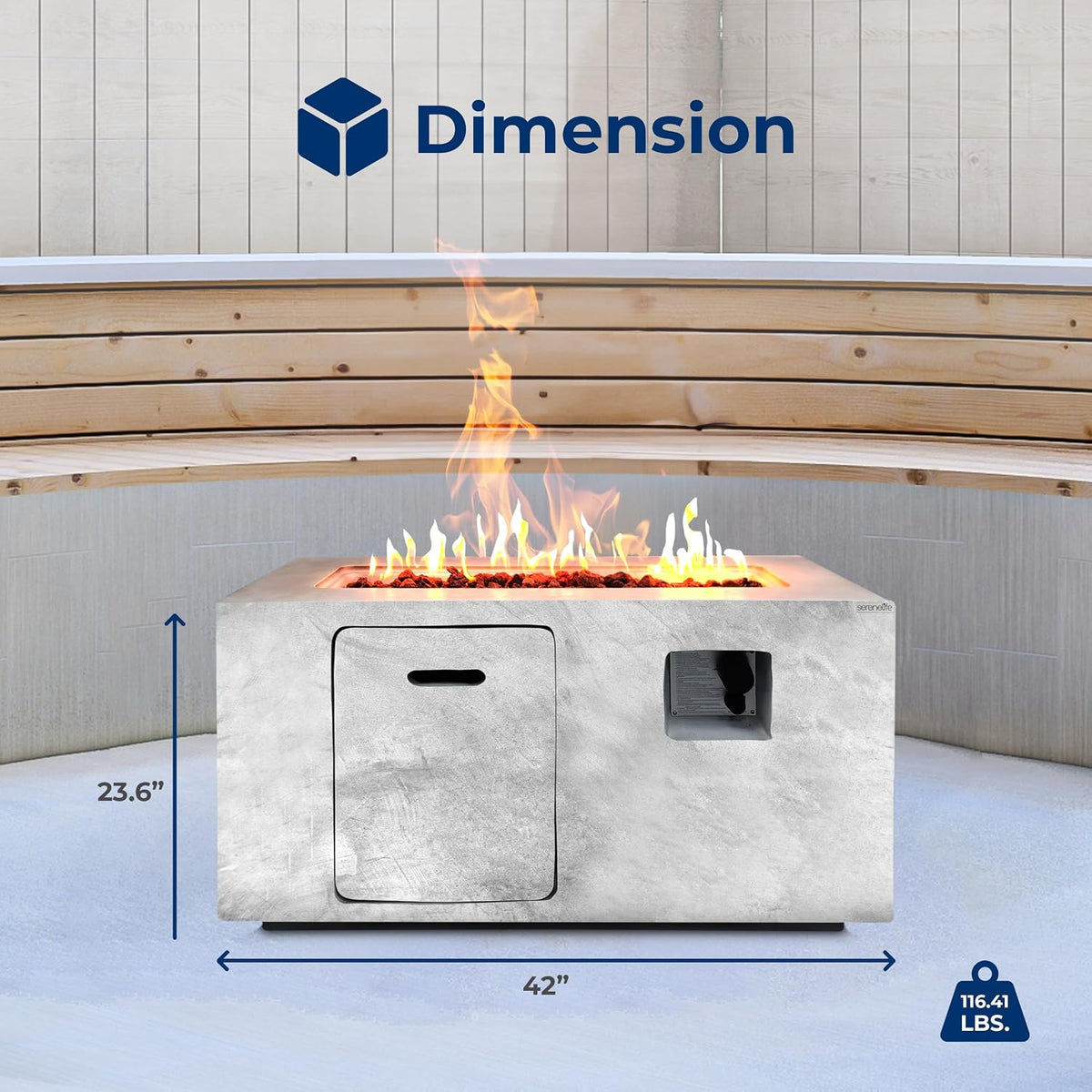 Propane Gas Fire Pit Table, 50,000 BTU Square Outdoor Firepit with Stainless Steel Burner, Adjustable Flame, Lava Rocks & Weather-Resistant Cover for Backyard, Patio, Garden (42"X20"X23.6")