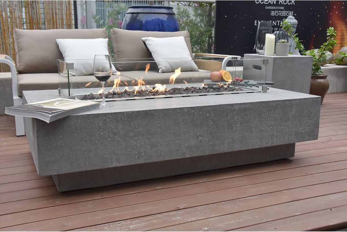 Hampton Propane Fire Pit Table Cast Concrete 56 X 32-In