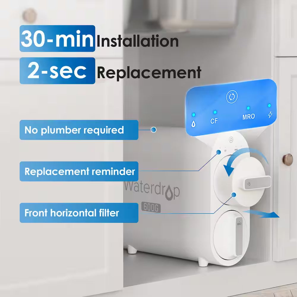G2P600 Reverse Osmosis System NSF/ANSI 42 and 53 and 58 and 372-Certified Tankless under Sink Extra Water Filter Pitcher
