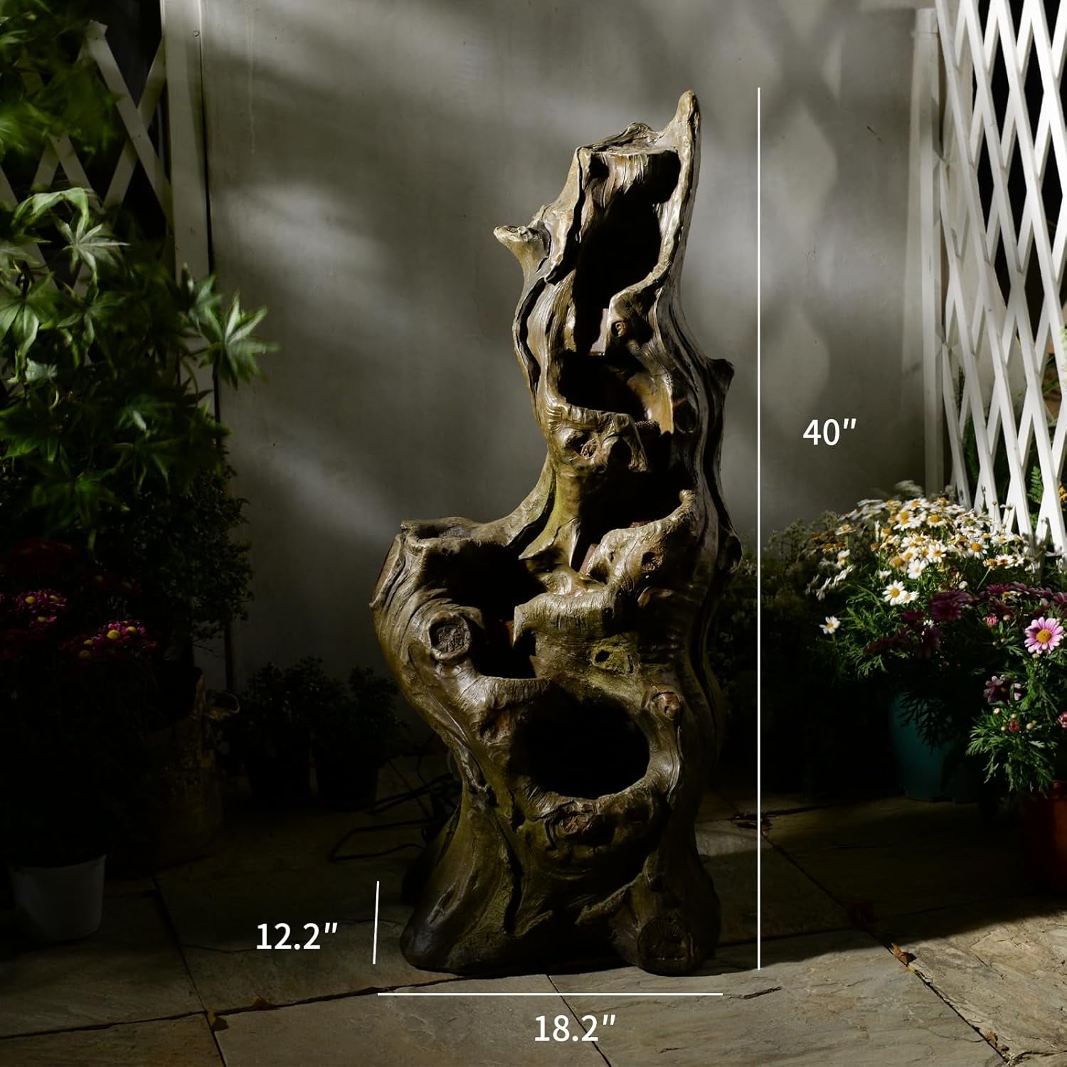 Water Fountain Outdoor, 5-Tier Cascading Realistic Tree Waterfall
