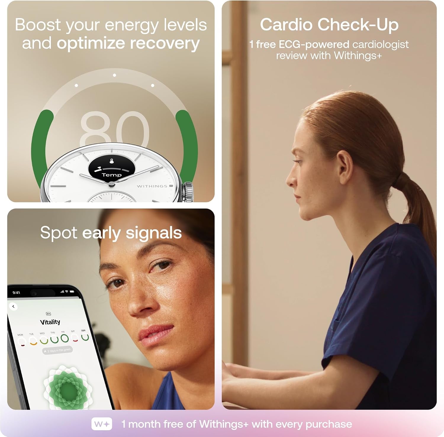 WITHINGS Scanwatch 2 - Hybrid Smart Watch, Heart Rate Monitoring, Fitness Tracker, Cycle Tracker, Sleep Monitoring, GPS Tracker, 30-Day Battery Life, Android & Apple Compatible, HSA/FSA