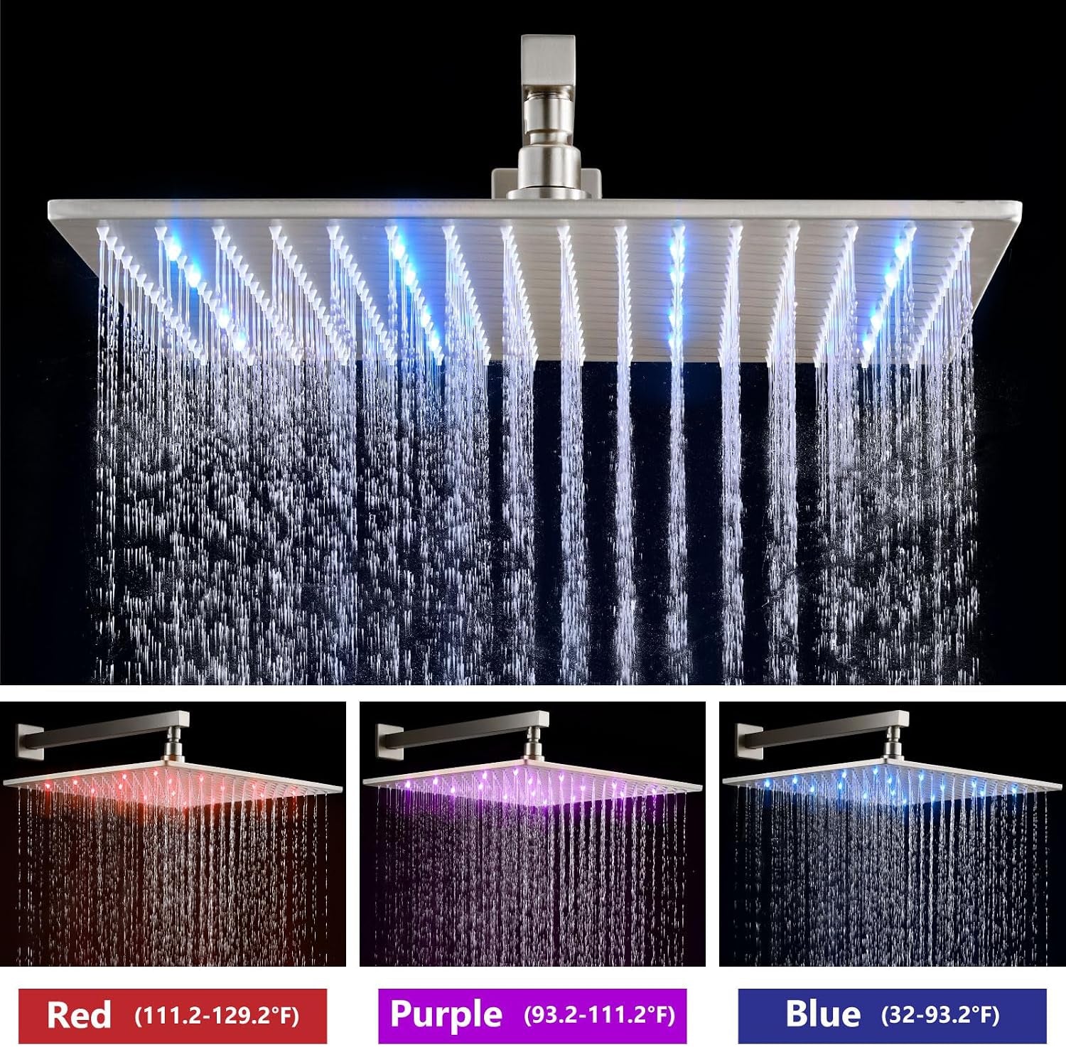 Shower Faucet Set with Valve Handheld 16" LED Head Brushed Nickel