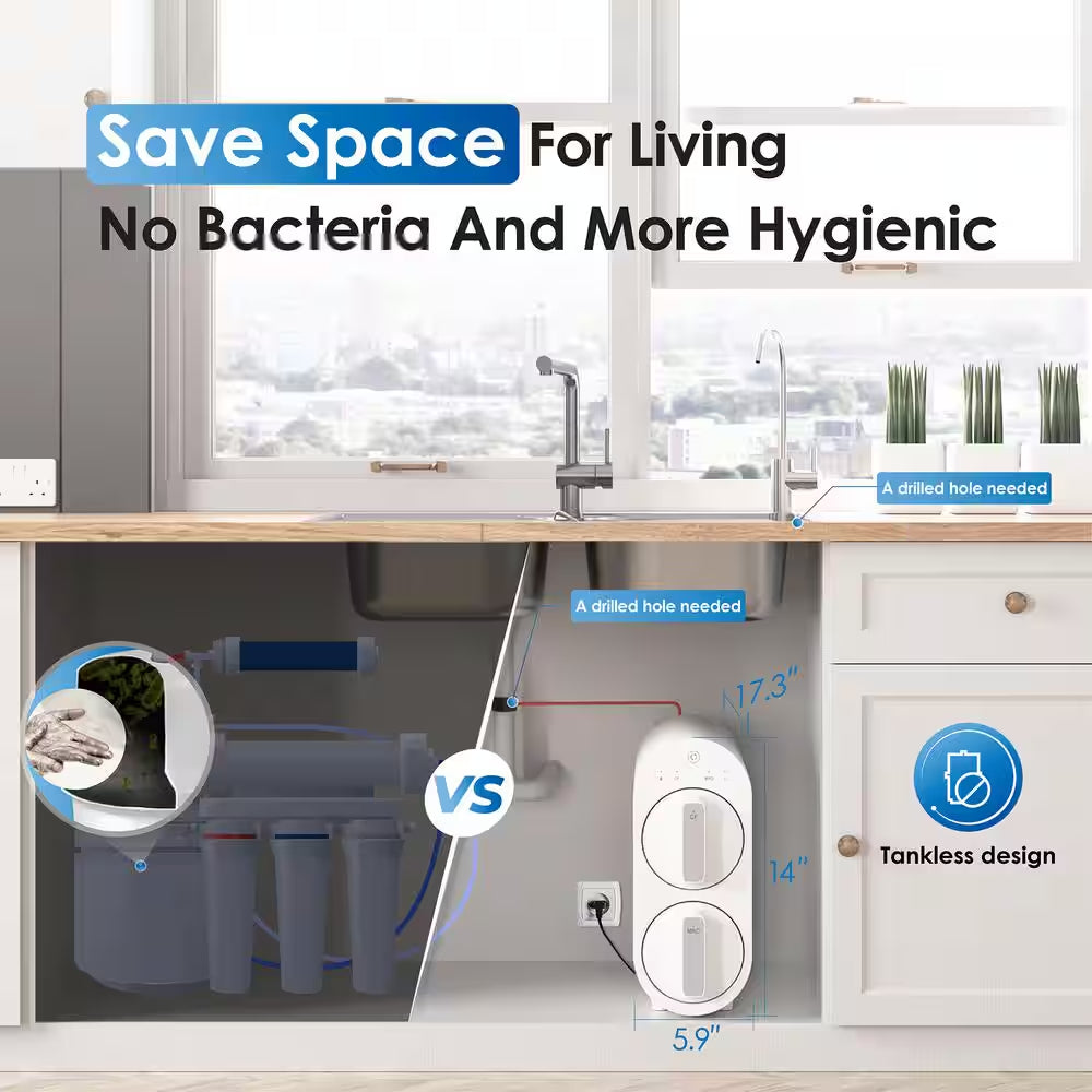 G2P600 Reverse Osmosis System NSF/ANSI 42 and 53 and 58 and 372-Certified Tankless under Sink Extra Water Filter Pitcher