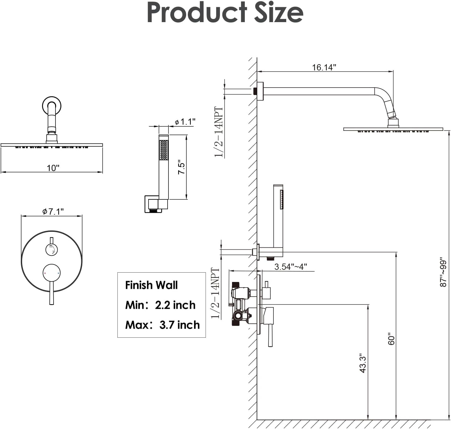 Shower System, 10" Wall Mounted Shower Faucet Set, Matte Black