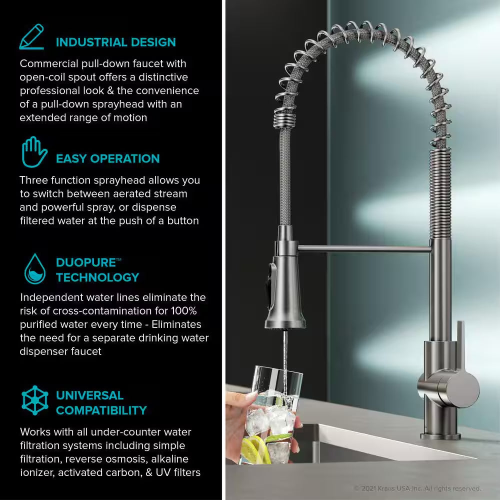 Britt Pull-Down Single Handle Filter Kitchen Faucet in Spot-Free Stainless Steel with Under-Sink Filtration System