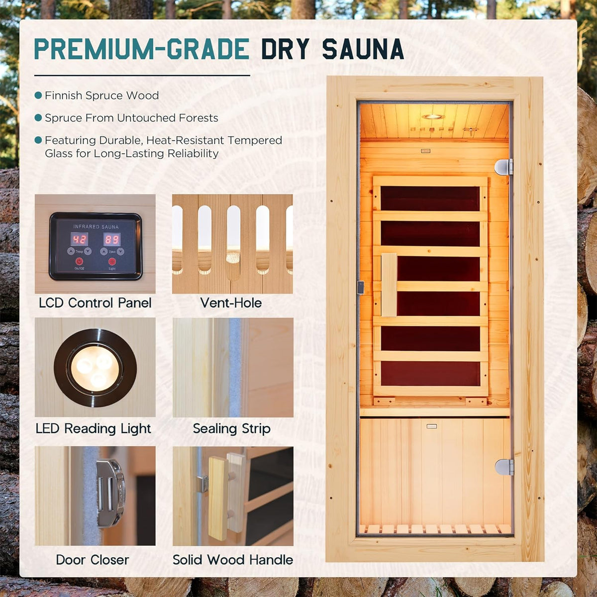 1 Person Infrared Sauna, Infrared Sauna for Home & Gym, Low EMF 110V