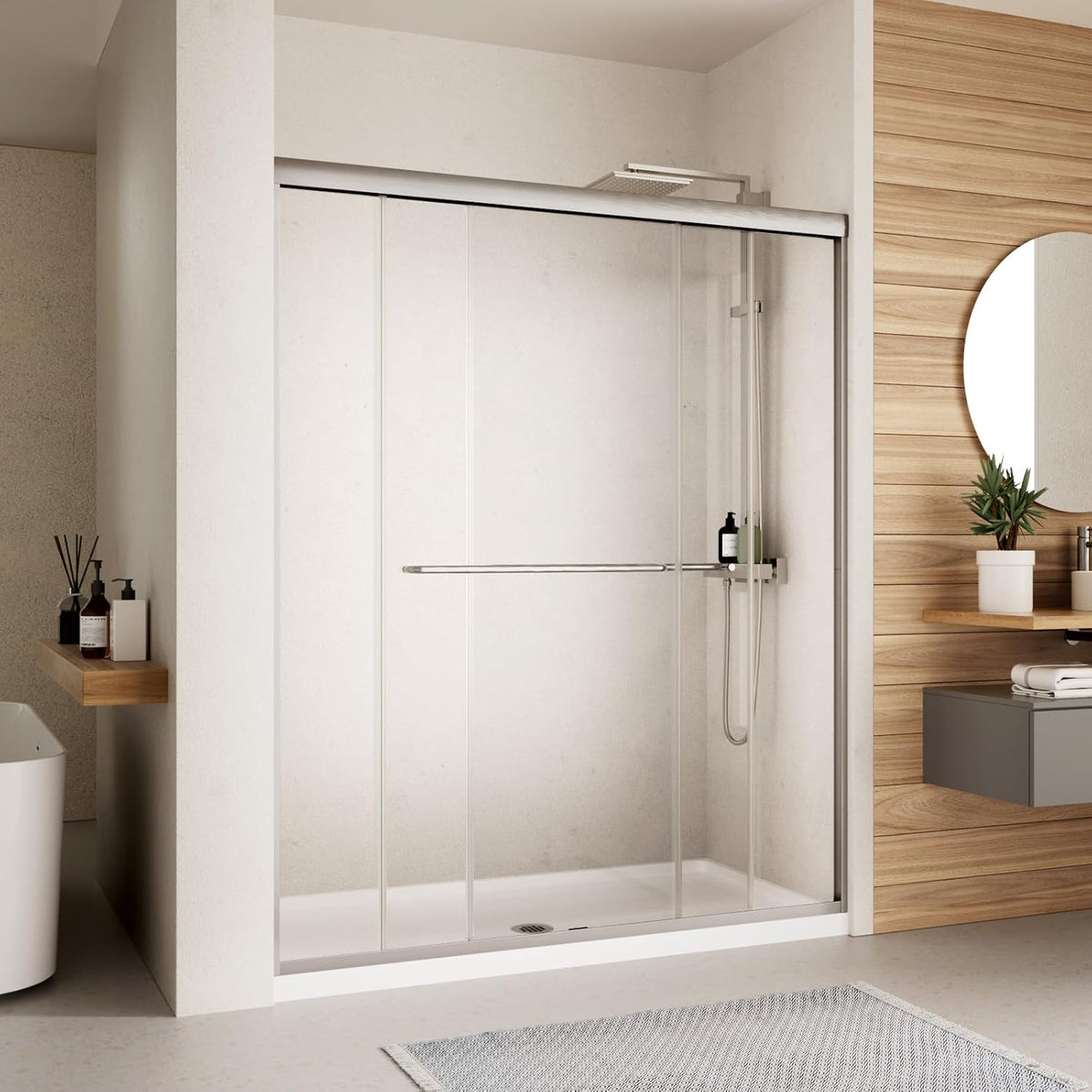 Double Sliding Shower Door 56-60" W X 72" H,Brush Nickel