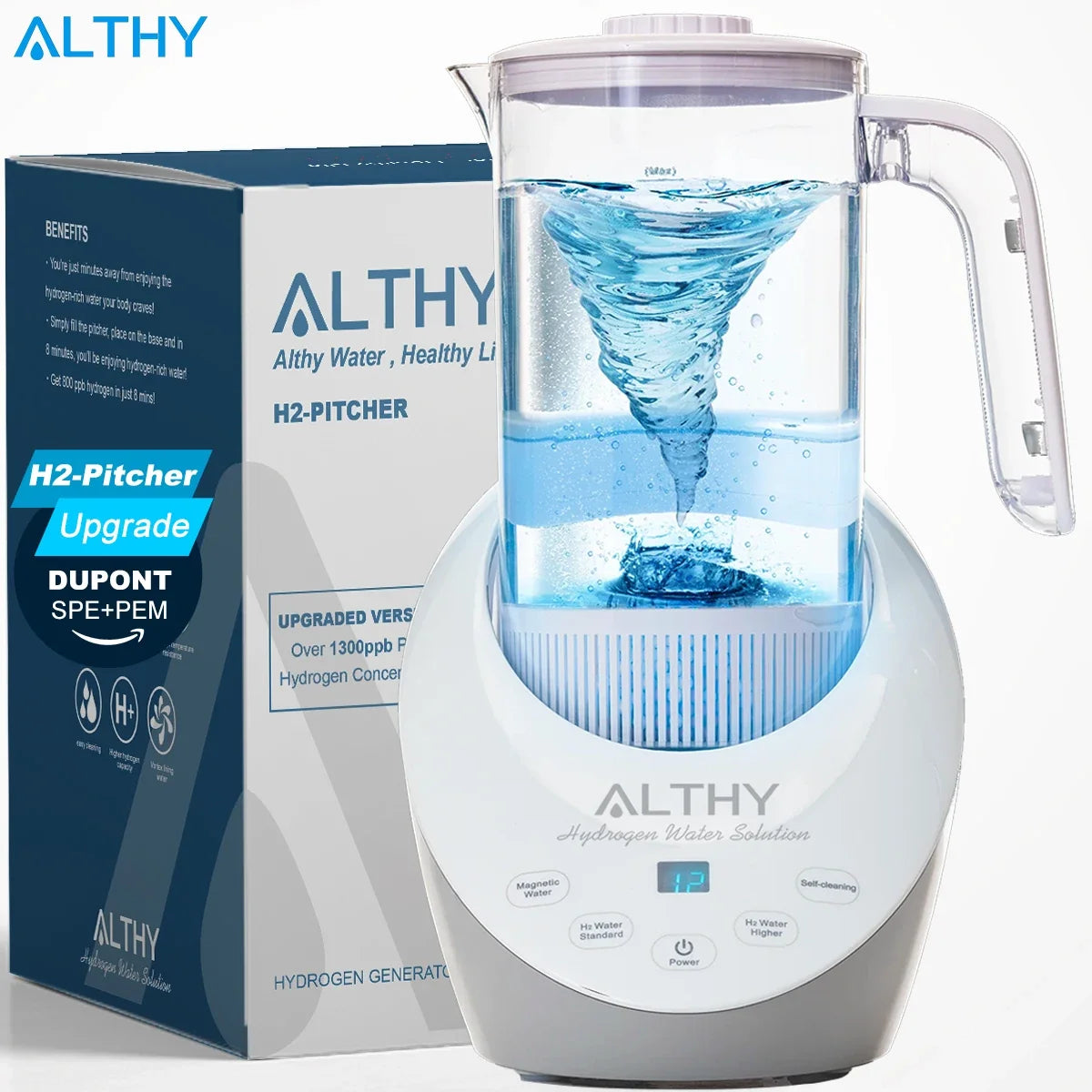 ALTHY Hydrogen Water Pitcher Generator Machine Jug Bottle SPE&PEM Technology. Balanced Purified Water PH Calcium Sulfite filter