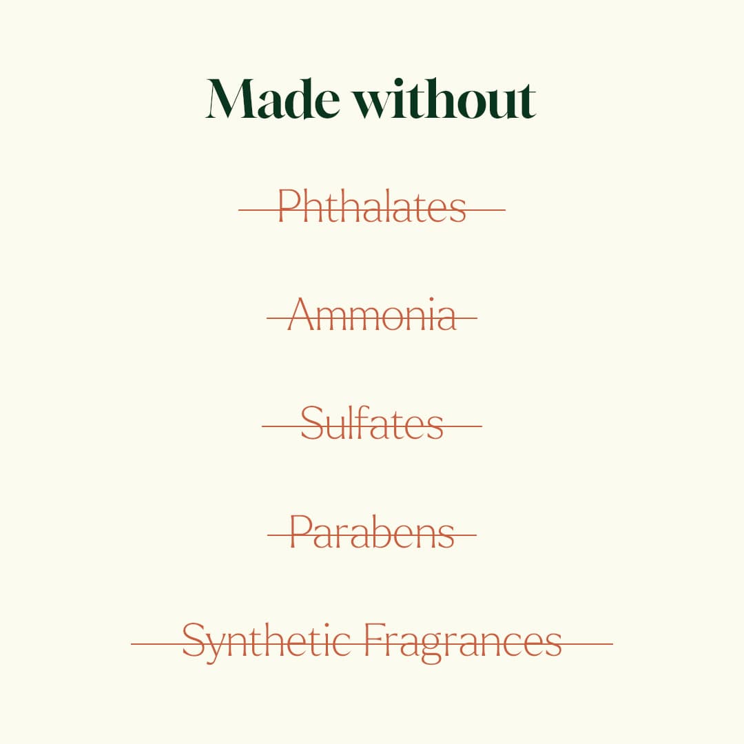 Graphic showing crossed out items Phthalates Ammonia and Synthetic Fragrances