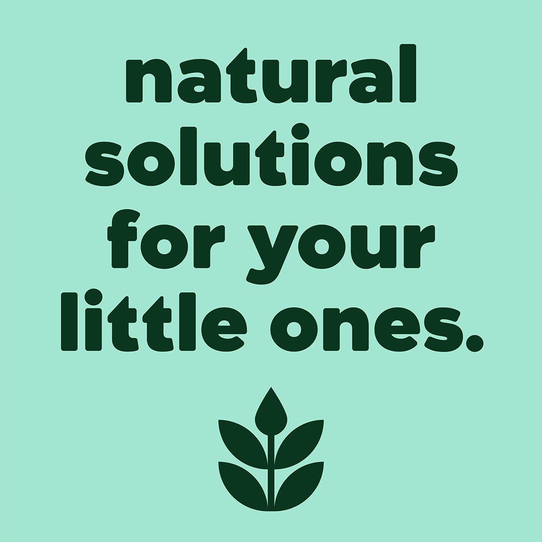 Mint green graphic featuring dark green sans-serif slogan above a stylized plant logo with three leaves and central bud