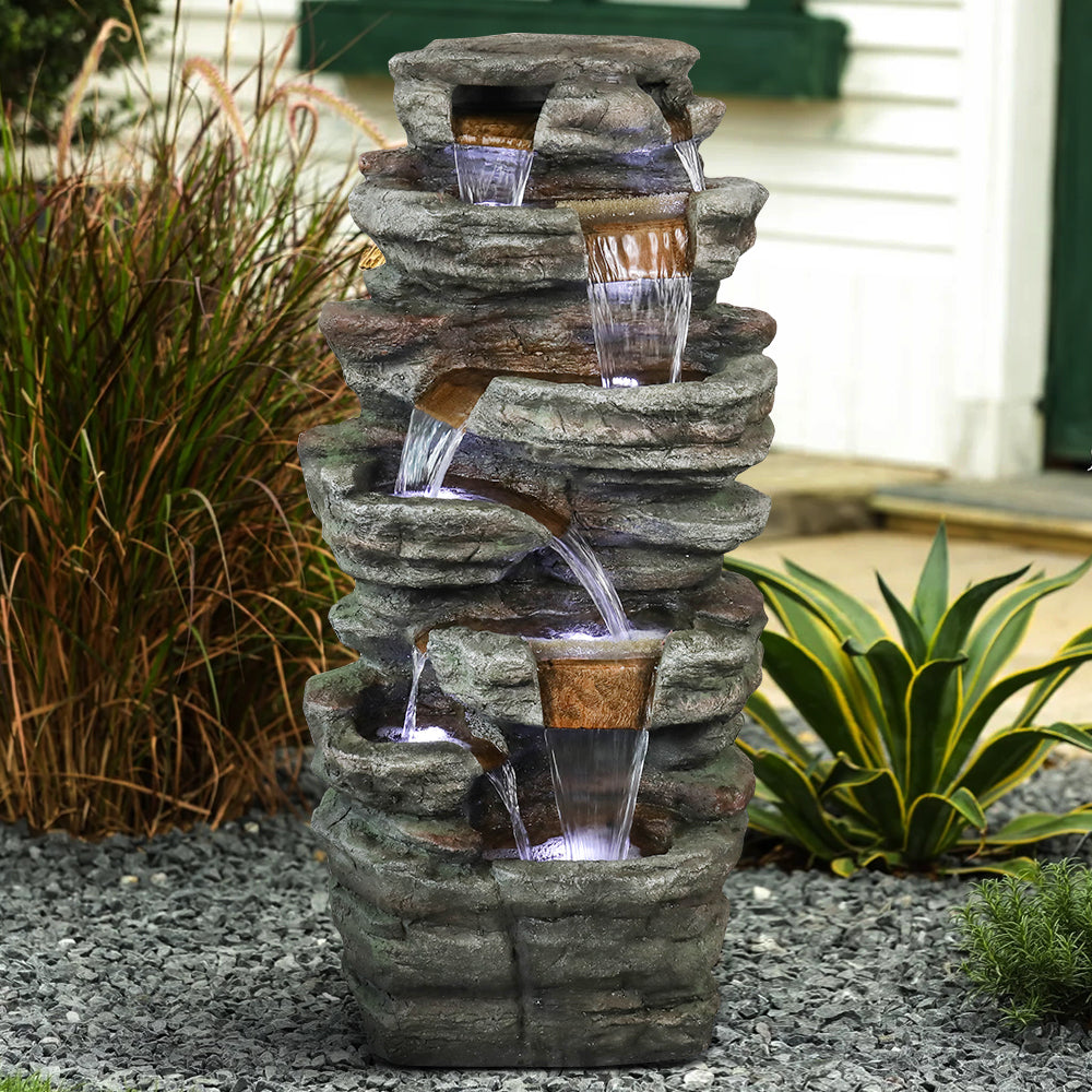 Resin Serpentine Slate Column Cascading Outdoor Fountain