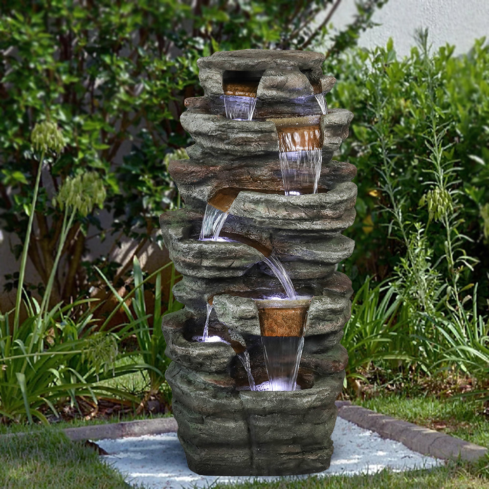 Resin Serpentine Slate Column Cascading Outdoor Fountain