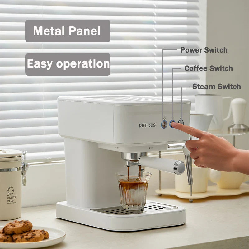 Petrus Espresso Coffee Maker Machine 51MM 20 Bar with Metal Panel, Powerful Steam Wand for Amerlcano Mocha Latte,PE2170 (220V)