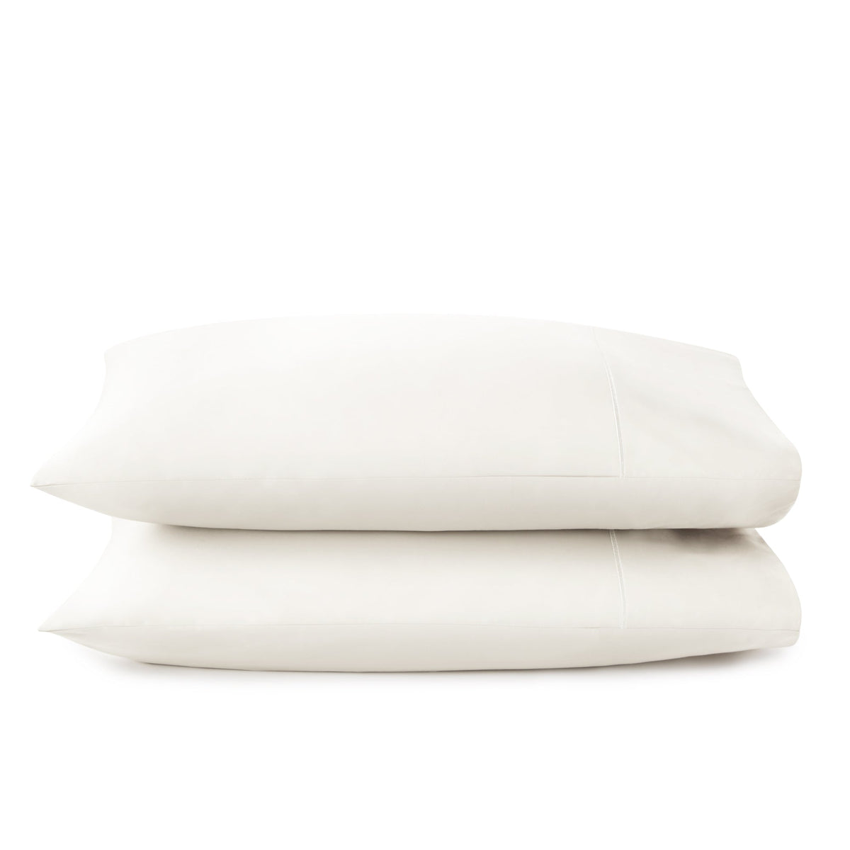Two white pillowcases stacked horizontally on white background showing clean lines and vertical seam