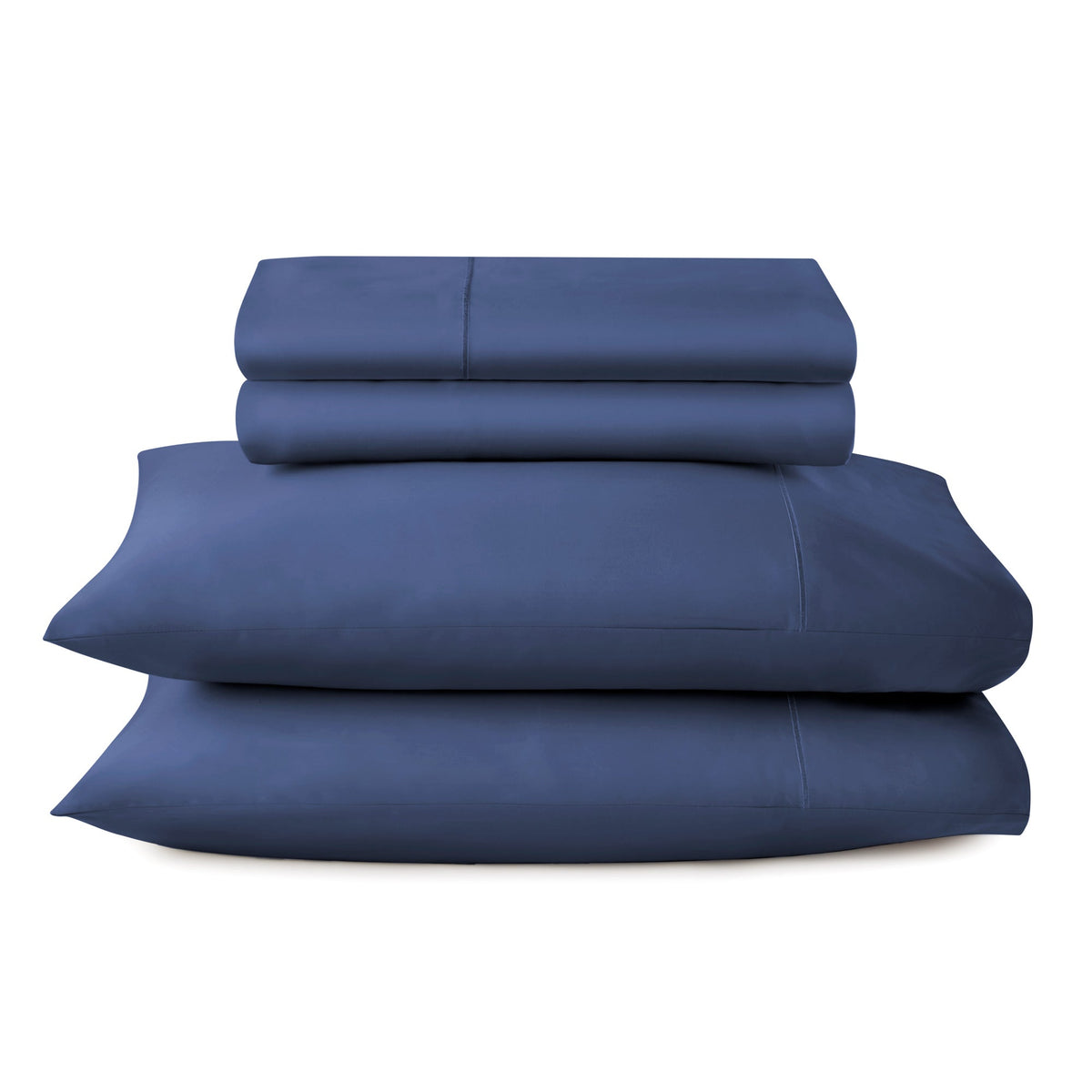 Deep navy blue 16-inch deep pocket sateen sheet set demonstrating rich color saturation