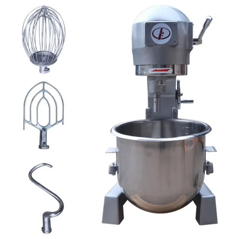 Detached metal attachments for commercial egg mixer including dough hook and paddle