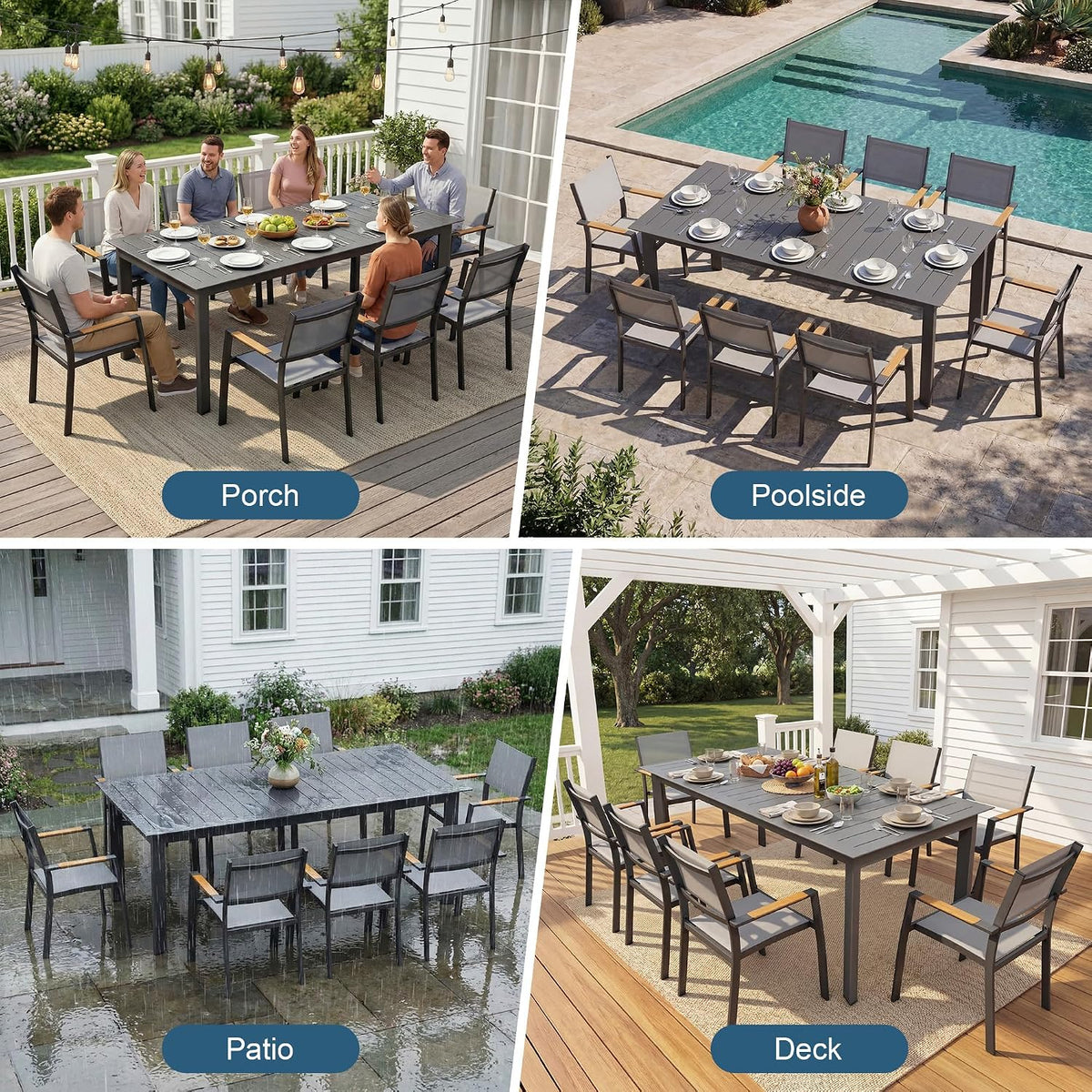Aluminum Outdoor Patio Table and Chairs Set with 121" L-81 L Expandable Dining Table, 13-Pieces Outdoor Dining Set for 12, Patio Furniture Set with Stackable Quick Drying Chairs, Grey