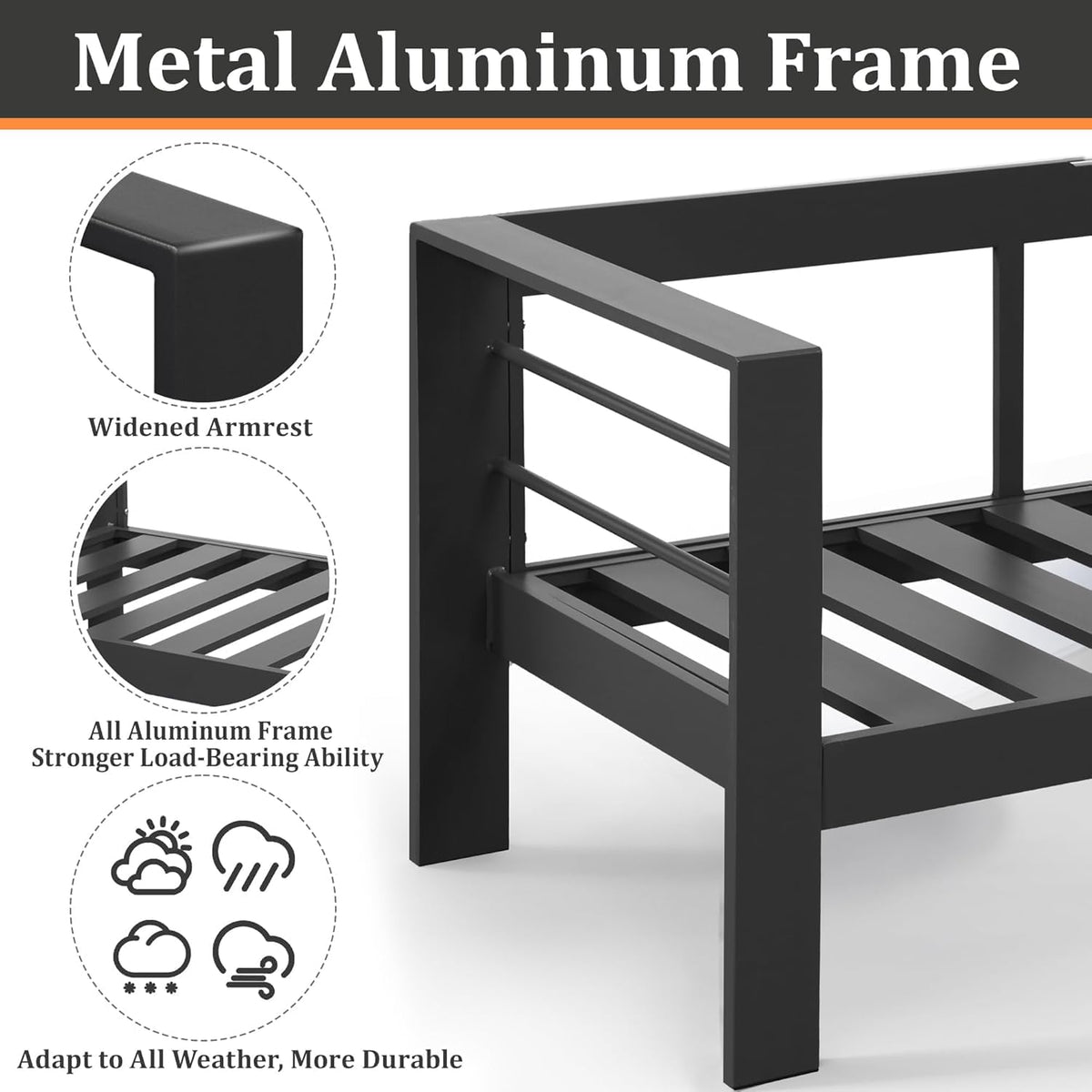 Patio Conversation Sets, Aluminum Outdoor Couch with Outdoor Coffee Table, All-Weather Metal Patio Couch with 5" Thick and Soft Cushion and Wide Arm, Outdoor Sofa Sets for Balcony, Porch, Light Gray