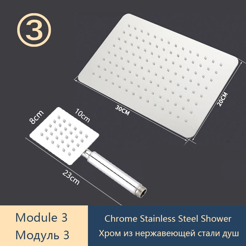 Gray Shower Set Bathroom Copper Shower System LED Digital Display Temperature Bathtub Shower Faucet DIY Shower Accessories Sets