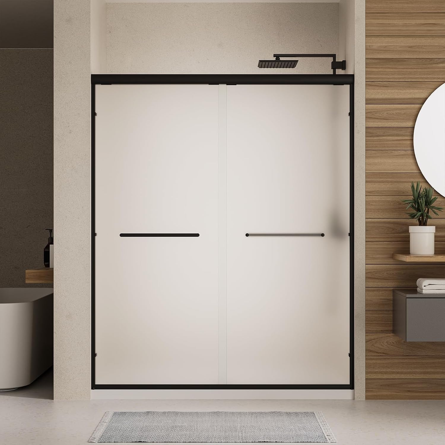 Double Sliding Shower Door,56-60" W X 72" H,Frosted&Matte Black