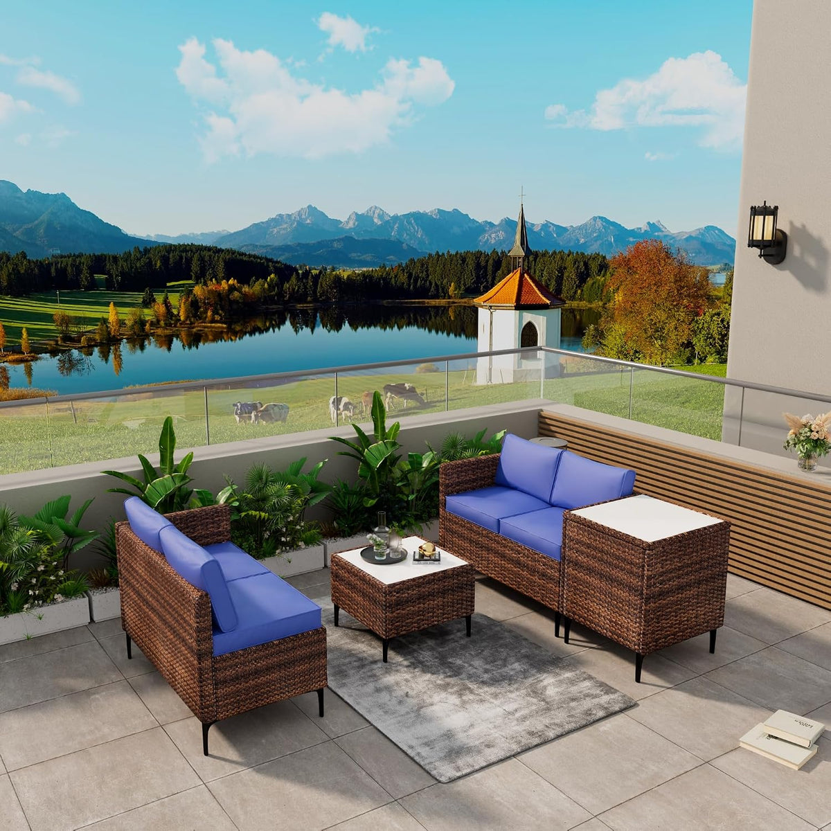 Outdoor Wicker Patio Conversation Set with Storage, PE Rattan Sofa