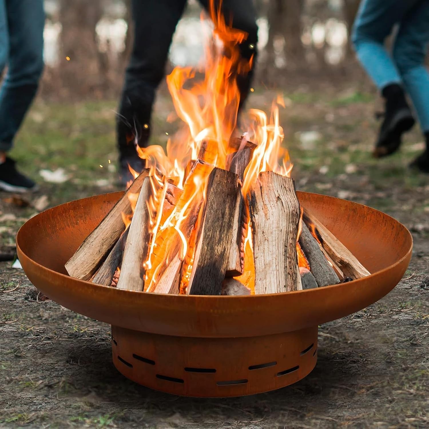 Fire Pit for outside Wood Burning, 35.5 Inch Large round Firepit Bowl Outdoor and Patio, Heavy-Duty Bonfire Pit Oxidized Finish, Free-Standing, Camping Backyard Terrace