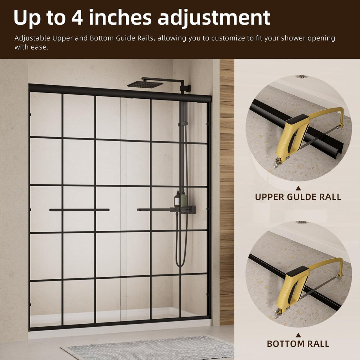 Double Sliding Shower Door,56-60" W X 72" H,Grid Pattern
