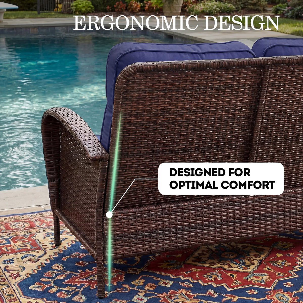 5 -Piece Wicker Patio Conversation Set with Navy Cushions Included