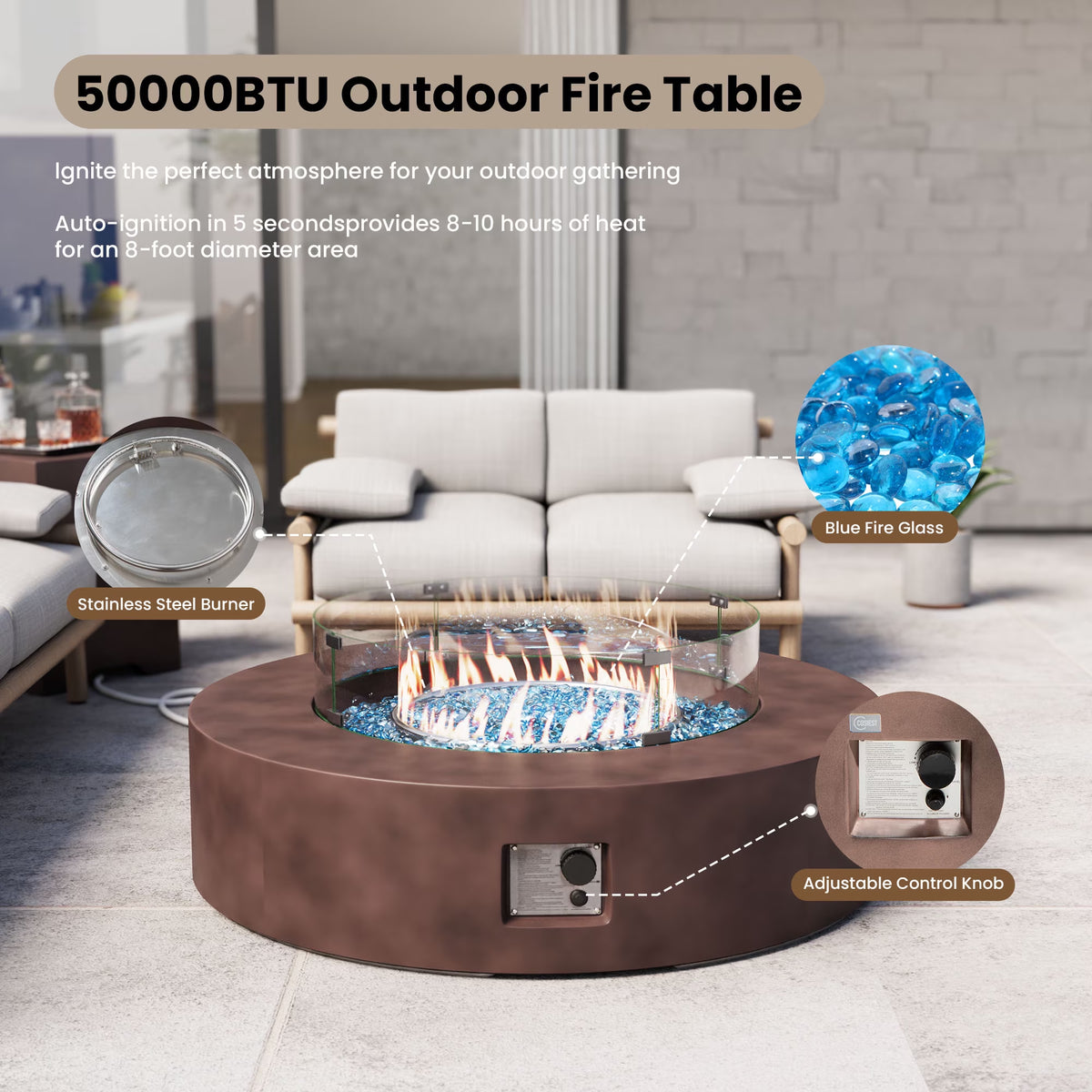 41''Round Fire Pit Table,50000 BTU Outdoor Propane Patio Fire Pit